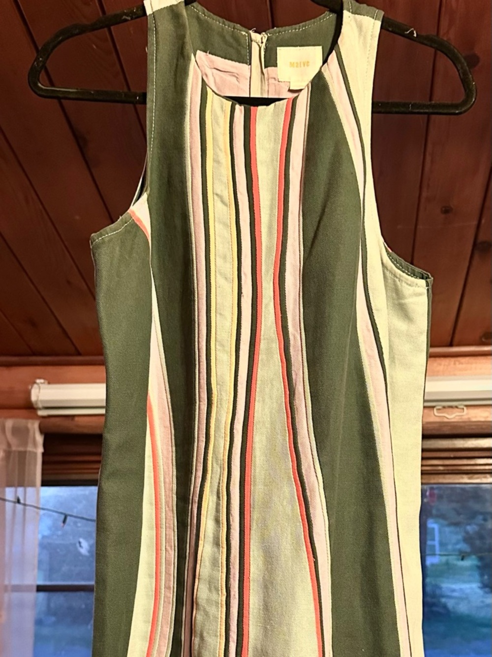 Maeve Multicolor Vertical Stripe Sleeveless Dress with Black Trim